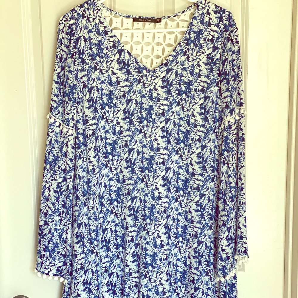 EUC Blue & White Floral Pompom Dress